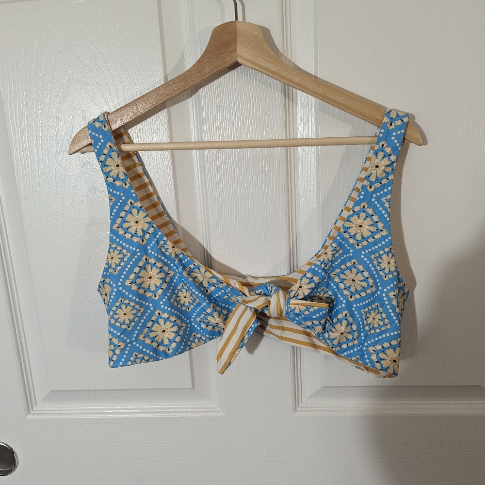 Reversible yellow and blue bikini top